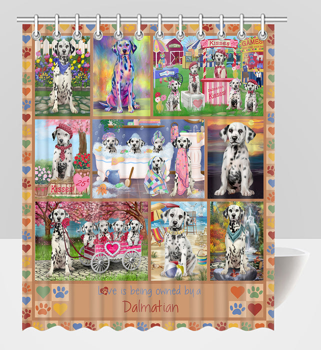 Love is Being Owned Dalmatian Dog Beige Shower Curtain