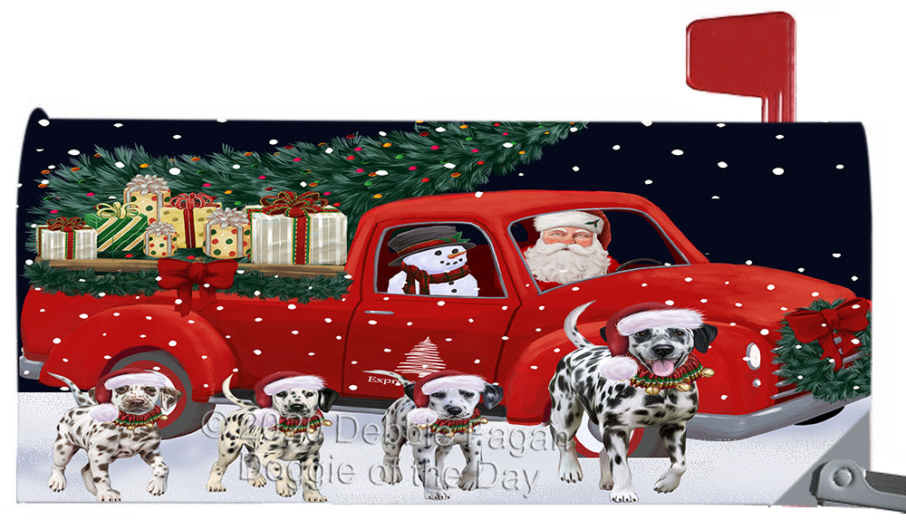 Christmas Express Delivery Red Truck Running Dalmatian Dog Magnetic Mailbox Cover Both Sides Pet Theme Printed Decorative Letter Box Wrap Case Postbox Thick Magnetic Vinyl Material