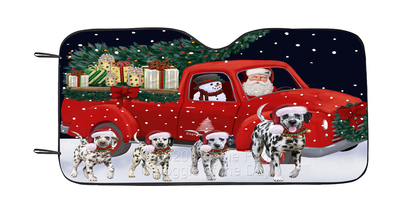 Christmas Express Delivery Red Truck Running Dalmatian Dog Car Sun Shade Cover Curtain