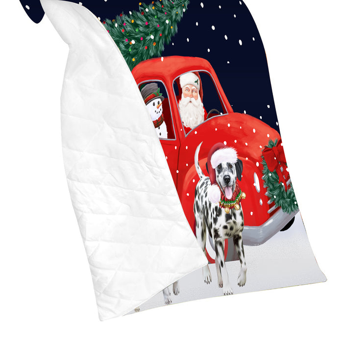 Christmas Express Delivery Red Truck Running Dalmatian Dogs Lightweight Soft Bedspread Coverlet Bedding Quilt QUILT59881