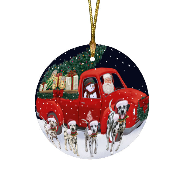 Christmas Express Delivery Red Truck Running Dalmatian Dogs Round Flat Christmas Ornament RFPOR57744