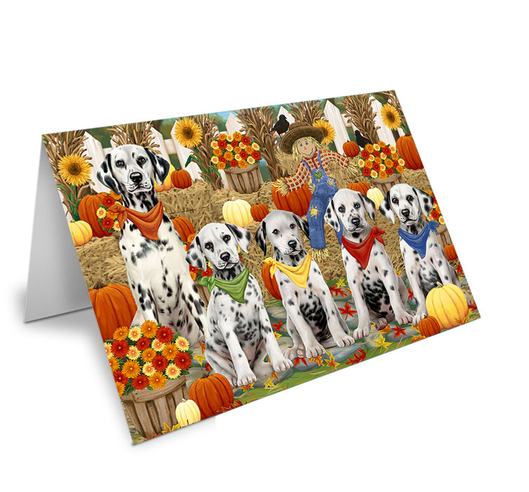 Fall Festive Gathering Dalmatians Dog with Pumpkins Handmade Artwork Assorted Pets Greeting Cards and Note Cards with Envelopes for All Occasions and Holiday Seasons GCD55952