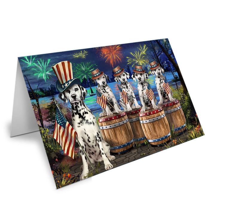 4th of July Independence Day Fireworks Dalmatians at the Lake Handmade Artwork Assorted Pets Greeting Cards and Note Cards with Envelopes for All Occasions and Holiday Seasons GCD57125