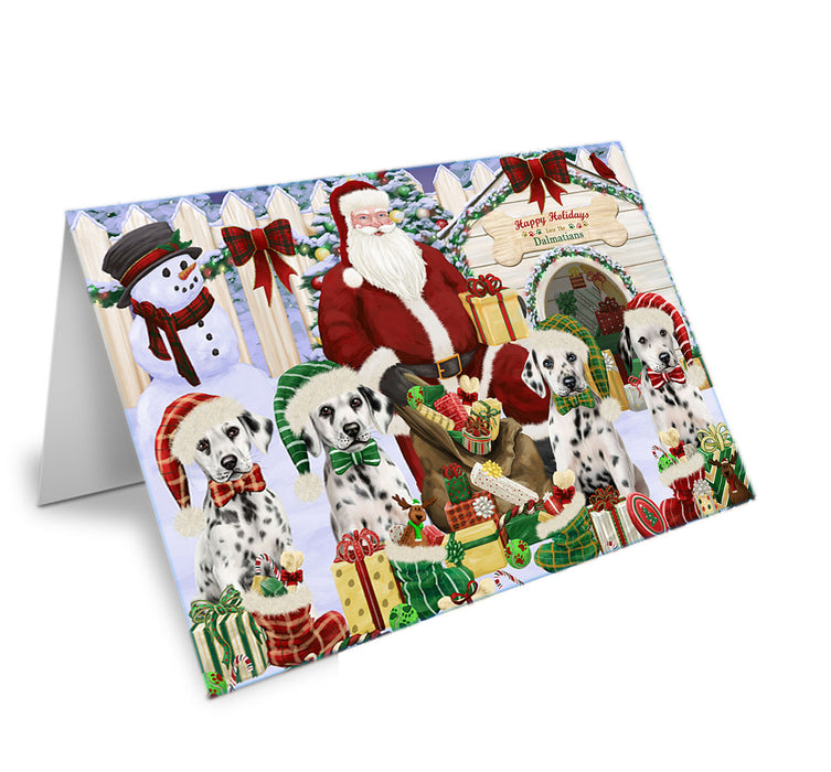 Happy Holidays Christmas Dalmatians Dog House Gathering Handmade Artwork Assorted Pets Greeting Cards and Note Cards with Envelopes for All Occasions and Holiday Seasons GCD58376