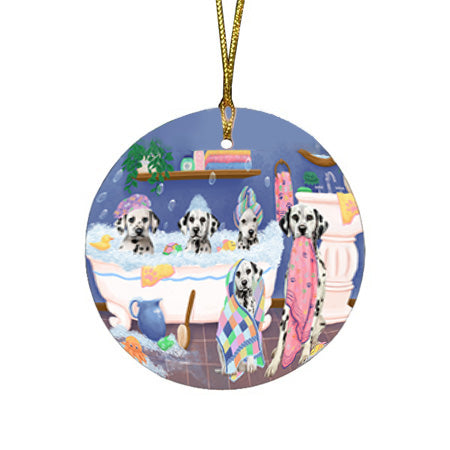 Rub A Dub Dogs In A Tub Dalmatians Dog Round Flat Christmas Ornament RFPOR57142