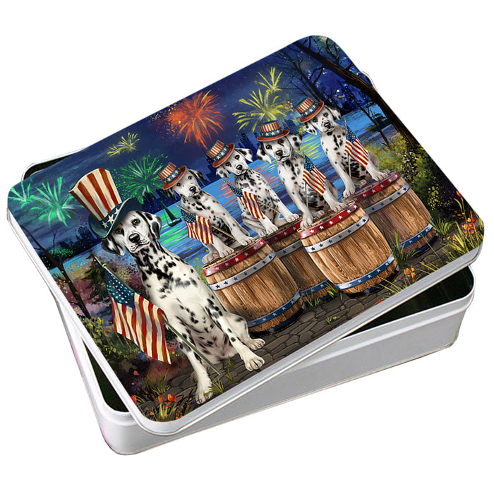 4th of July Independence Day Fireworks Dalmatians at the Lake Photo Storage Tin PITN51032