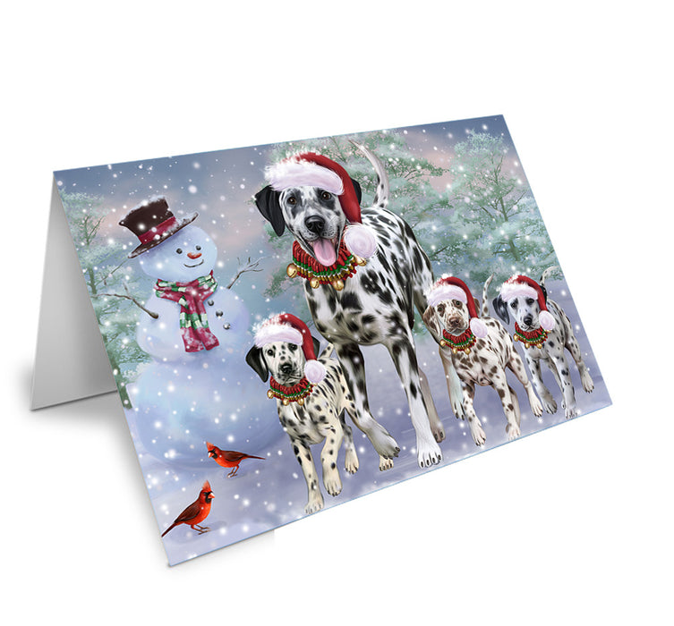 Christmas Running Family Dalmatian Dogs Handmade Artwork Assorted Pets Greeting Cards and Note Cards with Envelopes for All Occasions and Holiday Seasons GCD75287