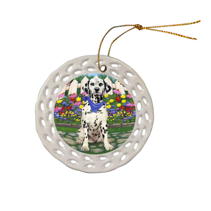 Spring Floral Dalmatian Dog Ceramic Doily Ornament DPOR49867