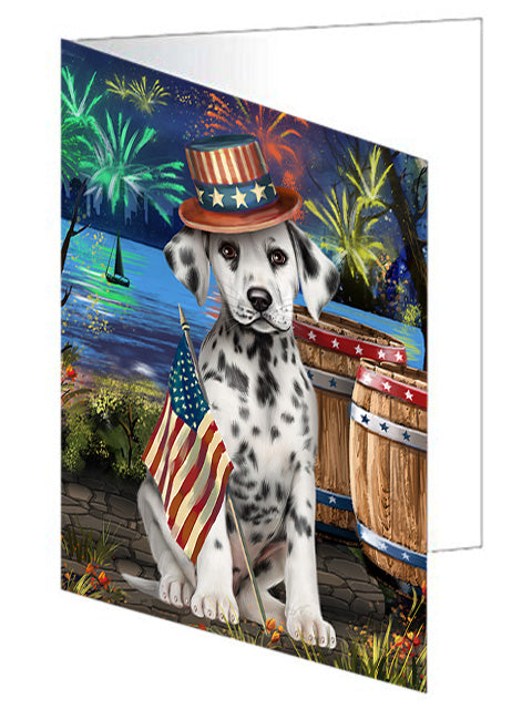 4th of July Independence Day Fireworks Dalmatian Dog at the Lake Handmade Artwork Assorted Pets Greeting Cards and Note Cards with Envelopes for All Occasions and Holiday Seasons GCD56930