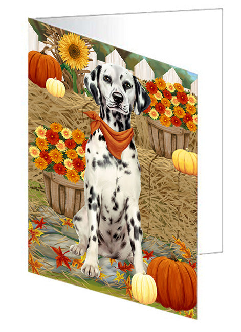 Fall Autumn Greeting Dalmatian Dog with Pumpkins Handmade Artwork Assorted Pets Greeting Cards and Note Cards with Envelopes for All Occasions and Holiday Seasons GCD56264
