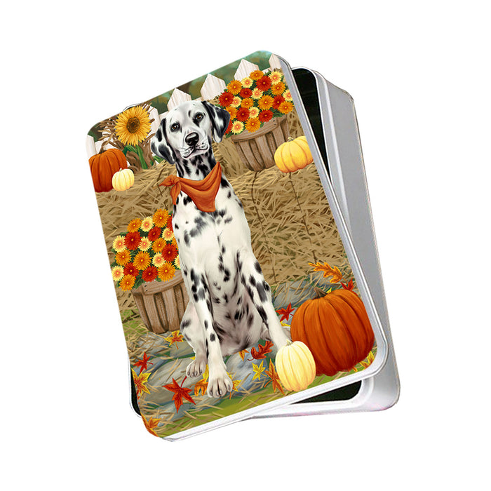 Fall Autumn Greeting Dalmatian Dog with Pumpkins Photo Storage Tin PITN50745