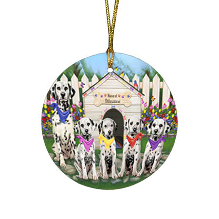 Spring Dog House Dalmatians Dog Round Flat Christmas Ornament RFPOR49859
