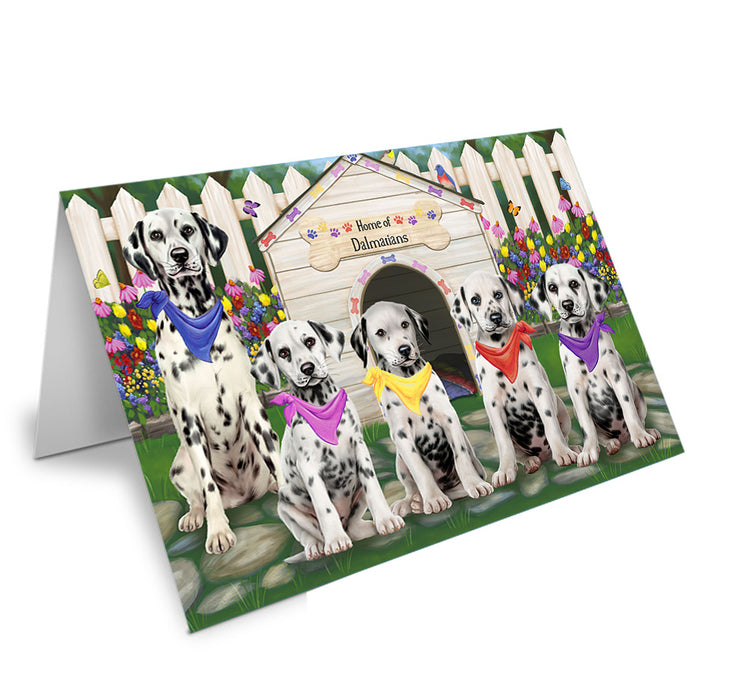 Spring Dog House Dalmatians Dog Handmade Artwork Assorted Pets Greeting Cards and Note Cards with Envelopes for All Occasions and Holiday Seasons GCD53633