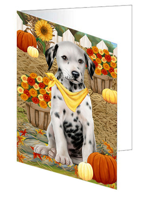 Fall Autumn Greeting Dalmatian Dog with Pumpkins Handmade Artwork Assorted Pets Greeting Cards and Note Cards with Envelopes for All Occasions and Holiday Seasons GCD56267