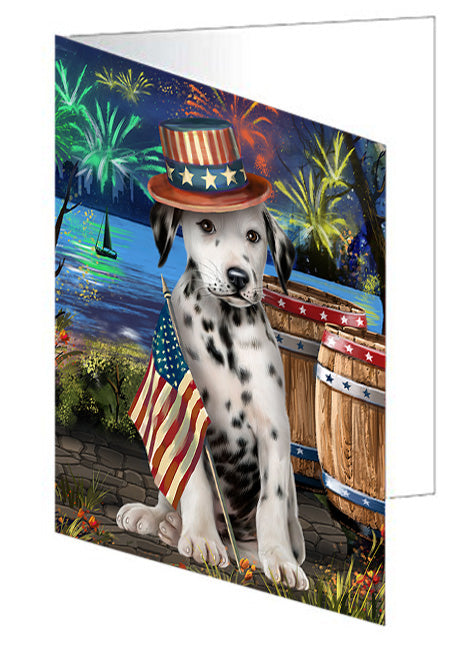 4th of July Independence Day Fireworks Dalmatian Dog at the Lake Handmade Artwork Assorted Pets Greeting Cards and Note Cards with Envelopes for All Occasions and Holiday Seasons GCD56933