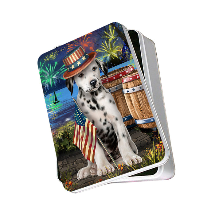 4th of July Independence Day Fireworks Dalmatian Dog at the Lake Photo Storage Tin PITN50968