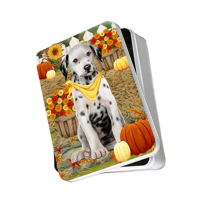 Fall Autumn Greeting Dalmatian Dog with Pumpkins Photo Storage Tin PITN50746