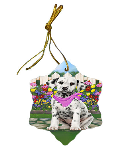 Spring Floral Dalmatian Dog Star Porcelain Ornament SPOR49861
