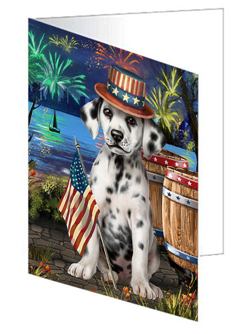 4th of July Independence Day Fireworks Dalmatian Dog at the Lake Handmade Artwork Assorted Pets Greeting Cards and Note Cards with Envelopes for All Occasions and Holiday Seasons GCD56936