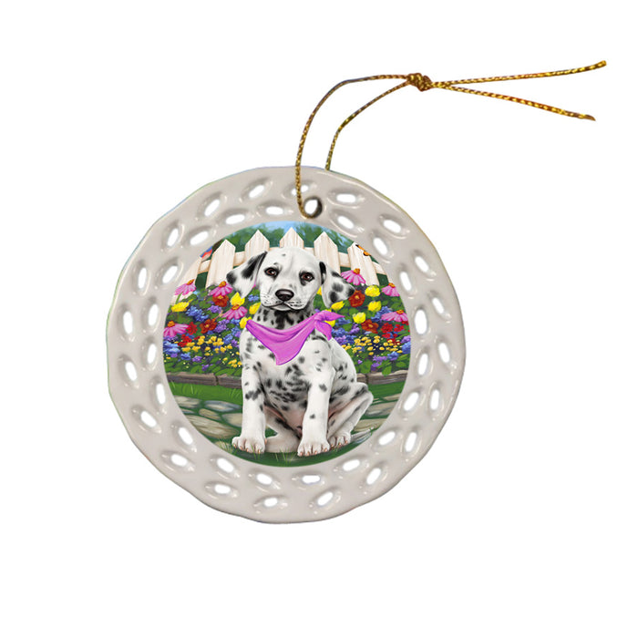 Spring Floral Dalmatian Dog Ceramic Doily Ornament DPOR49869
