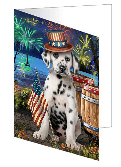 4th of July Independence Day Fireworks Dalmatian Dog at the Lake Handmade Artwork Assorted Pets Greeting Cards and Note Cards with Envelopes for All Occasions and Holiday Seasons GCD56939