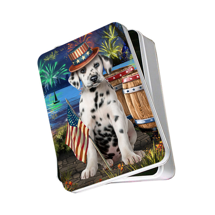 4th of July Independence Day Fireworks Dalmatian Dog at the Lake Photo Storage Tin PITN50970