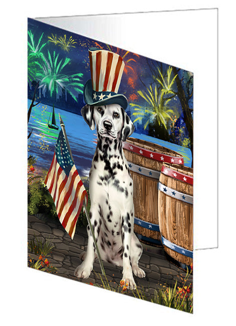 4th of July Independence Day Fireworks Dalmatian Dog at the Lake Handmade Artwork Assorted Pets Greeting Cards and Note Cards with Envelopes for All Occasions and Holiday Seasons GCD56942