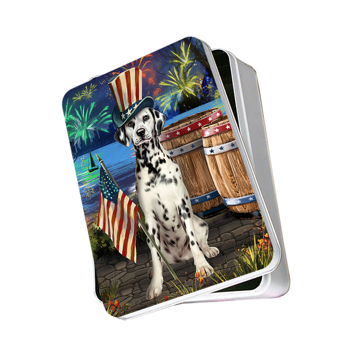 4th of July Independence Day Fireworks Dalmatian Dog at the Lake Photo Storage Tin PITN50971