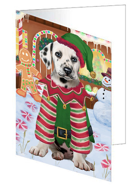 Christmas Gingerbread House Candyfest Dalmatian Dog Handmade Artwork Assorted Pets Greeting Cards and Note Cards with Envelopes for All Occasions and Holiday Seasons GCD73481