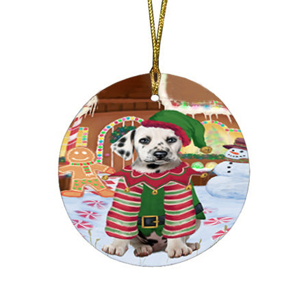 Christmas Gingerbread House Candyfest Dalmatian Dog Round Flat Christmas Ornament RFPOR56678