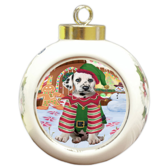 Christmas Gingerbread House Candyfest Dalmatian Dog Round Ball Christmas Ornament RBPOR56678