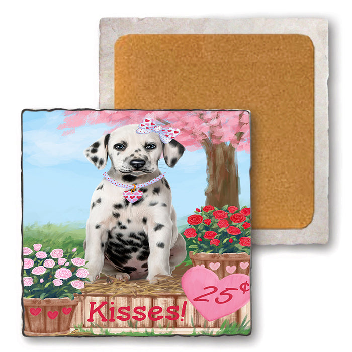 Rosie 25 Cent Kisses Dalmatian Dog Set of 4 Natural Stone Marble Tile Coasters MCST50857