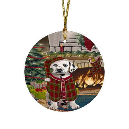 The Stocking was Hung Dalmatian Dog Round Flat Christmas Ornament RFPOR55652