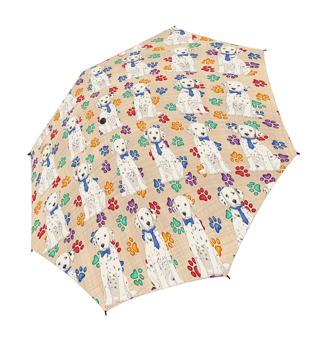 Rainbow Paw Print Dalmatian Dogs Blue Semi-Automatic Foldable Umbrella