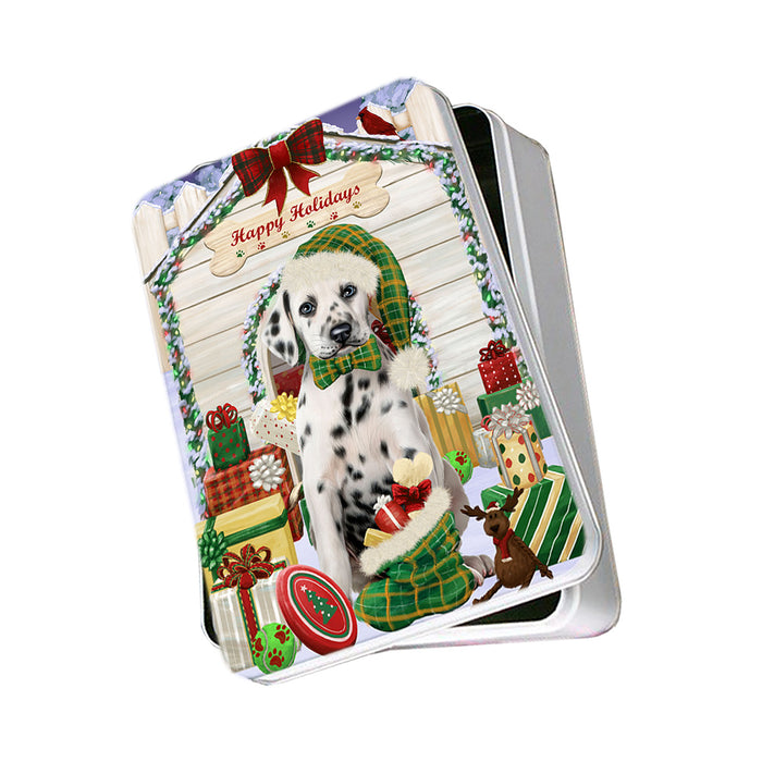 Happy Holidays Christmas Dalmatian Dog House with Presents Photo Storage Tin PITN51404