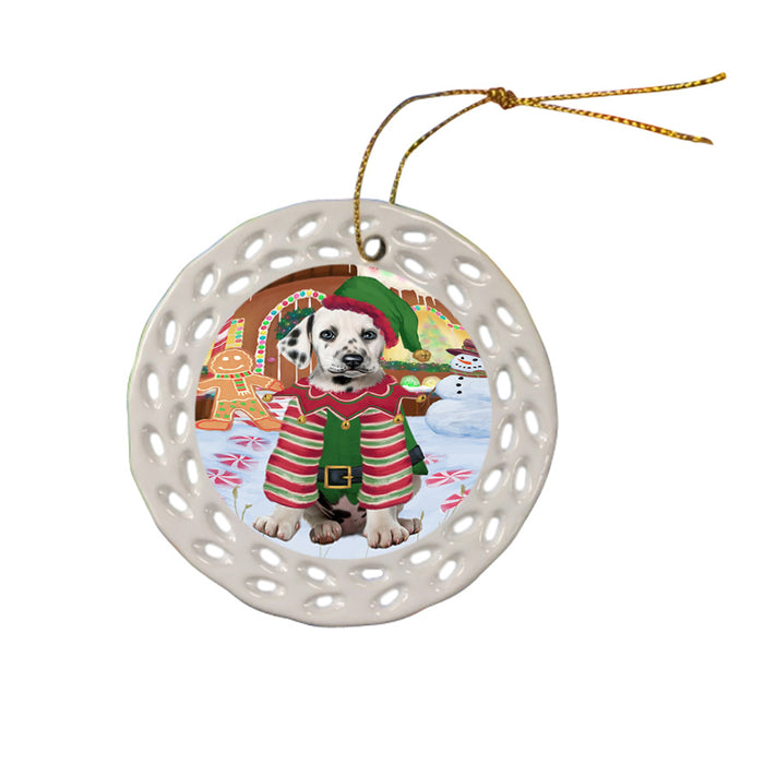 Christmas Gingerbread House Candyfest Dalmatian Dog Ceramic Doily Ornament DPOR56678