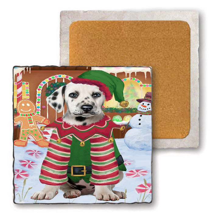 Christmas Gingerbread House Candyfest Dalmatian Dog Set of 4 Natural Stone Marble Tile Coasters MCST51322