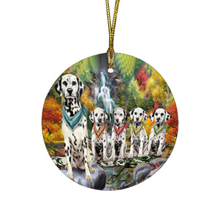 Scenic Waterfall Dalmatians Dog Round Flat Christmas Ornament RFPOR51863