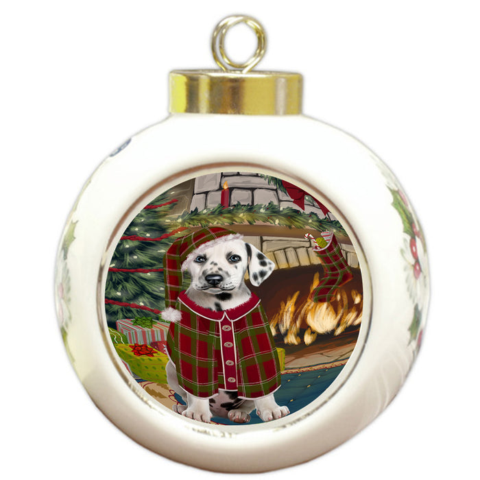 The Stocking was Hung Dalmatian Dog Round Ball Christmas Ornament RBPOR55652