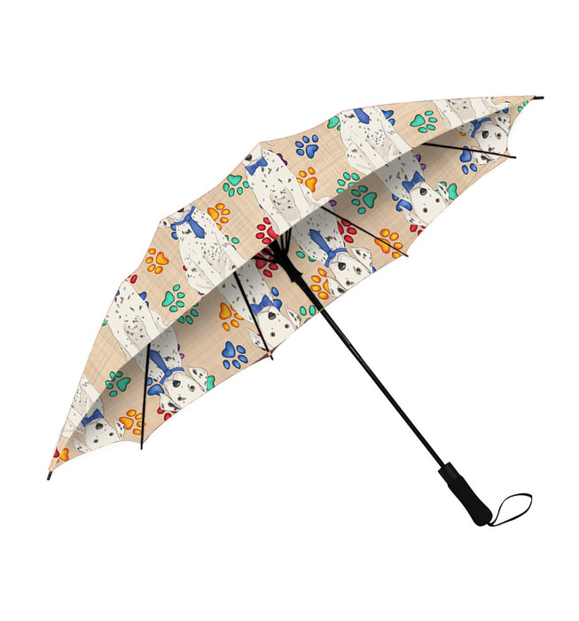 Rainbow Paw Print Dalmatian Dogs Blue Semi-Automatic Foldable Umbrella
