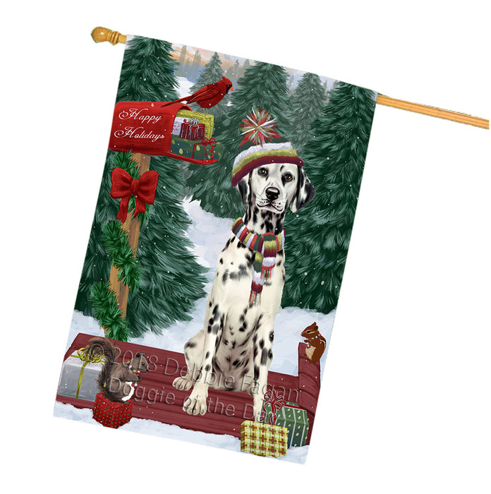 Merry Christmas Woodland Sled Dalmatian Dog House Flag FLG55352