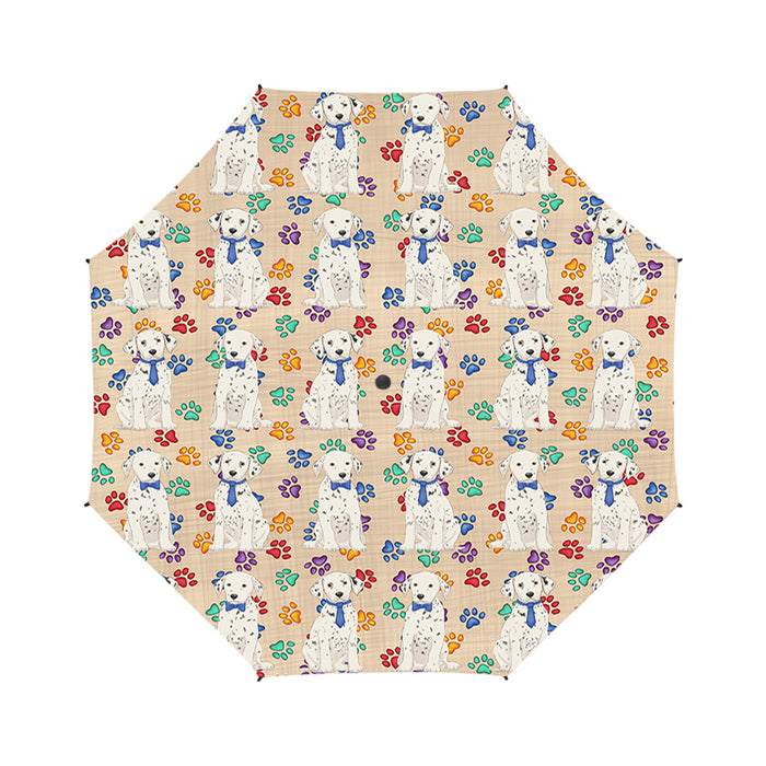 Rainbow Paw Print Dalmatian Dogs Blue Semi-Automatic Foldable Umbrella