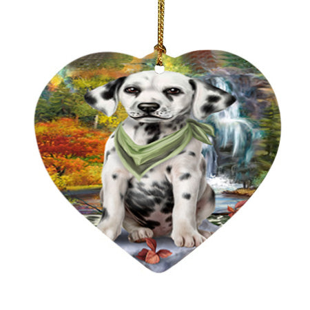 Scenic Waterfall Dalmatian Dog Heart Christmas Ornament HPOR51873