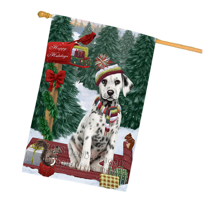 Merry Christmas Woodland Sled Dalmatian Dog House Flag FLG55353