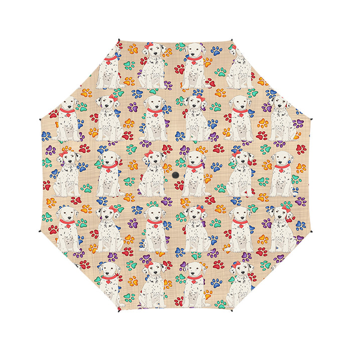 Rainbow Paw Print Dalmatian Dogs Red Semi-Automatic Foldable Umbrella