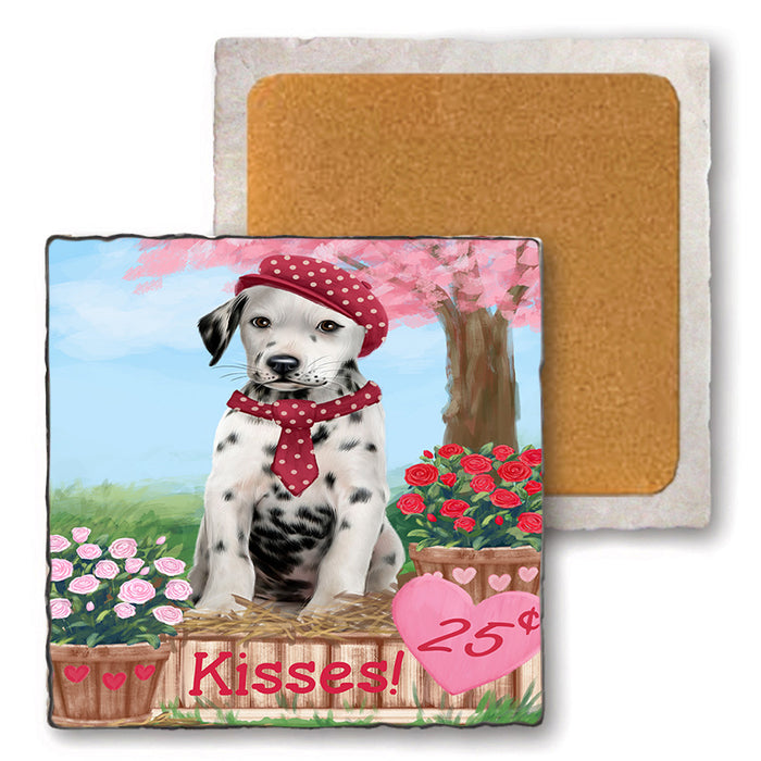 Rosie 25 Cent Kisses Dalmatian Dog Set of 4 Natural Stone Marble Tile Coasters MCST50858
