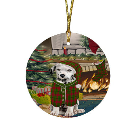 The Stocking was Hung Dalmatian Dog Round Flat Christmas Ornament RFPOR55653