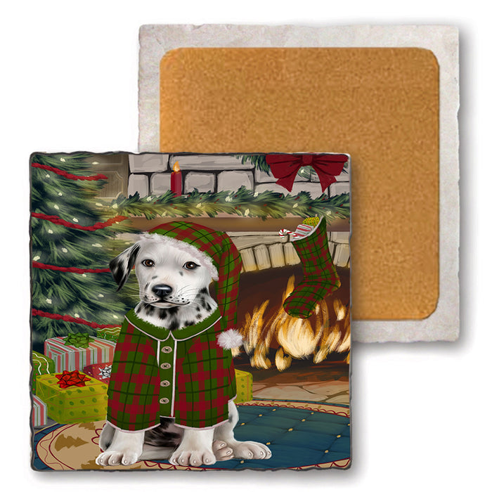 The Stocking was Hung Dalmatian Dog Set of 4 Natural Stone Marble Tile Coasters MCST50297