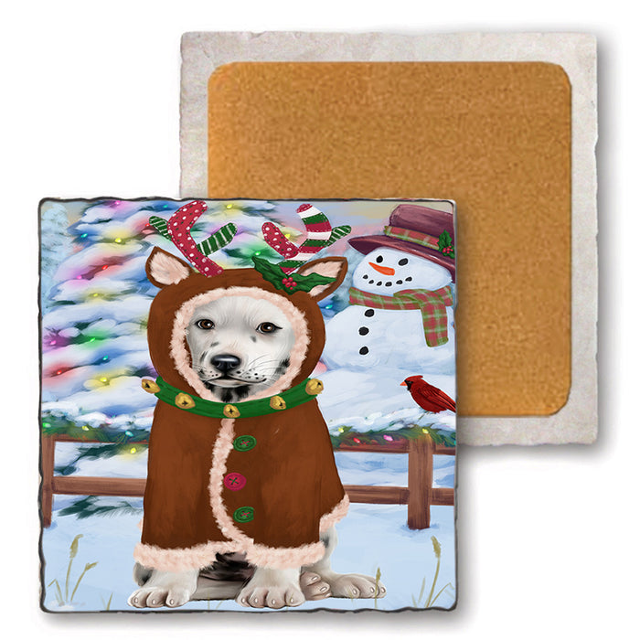 Christmas Gingerbread House Candyfest Dalmatian Dog Set of 4 Natural Stone Marble Tile Coasters MCST51323