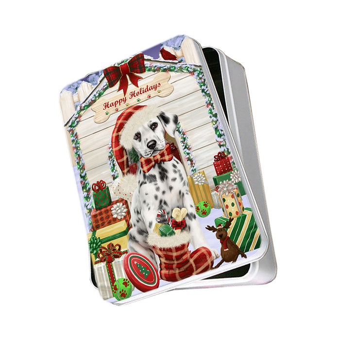 Happy Holidays Christmas Dalmatian Dog House with Presents Photo Storage Tin PITN51406